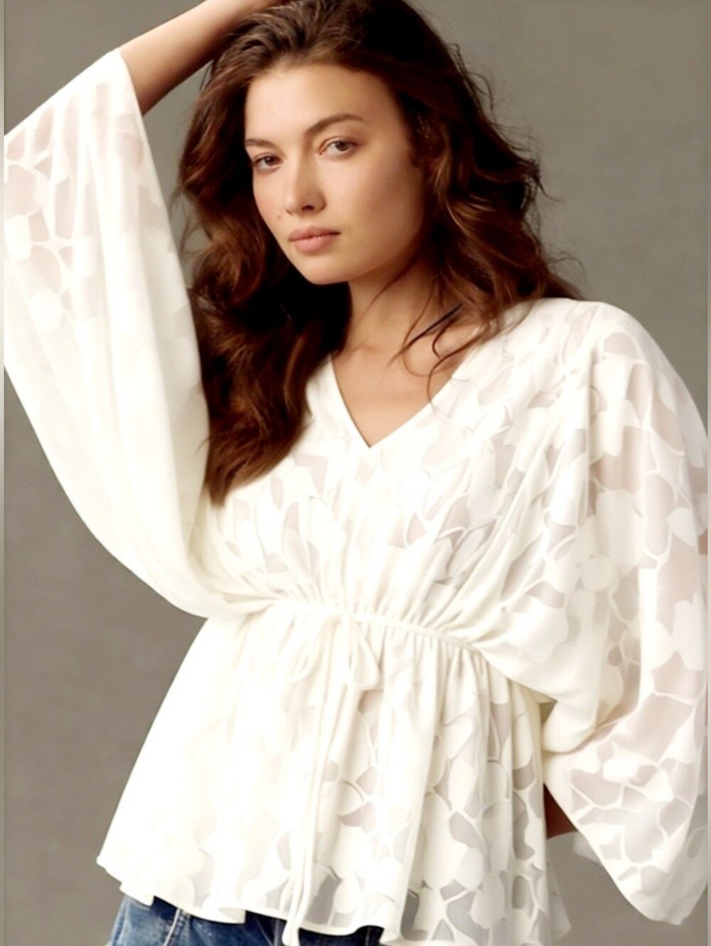 NWT Maurices White Flounce Sleeve Blouse
